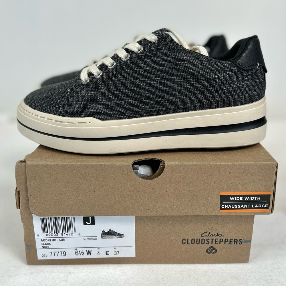 New Women’s Clarks Cloudsteppers Canvas Sneakers - Audreigh Sun - Sz 6.5 - Black